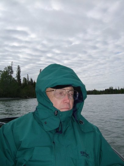 Dad warding off the chill of a June Alaska morning.