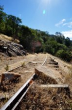 Rails of the Hetch Hetchy & Yosemite Valley Railroad.