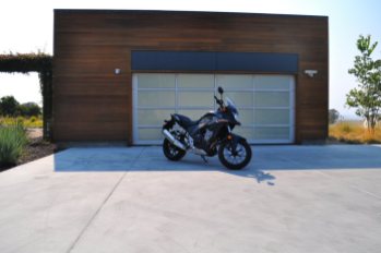 In front of a Blu Homes garage.